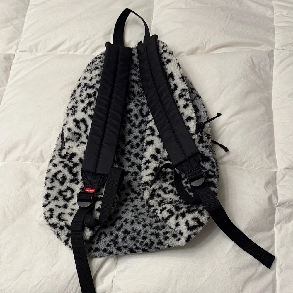 Supreme Black and White Leopard Fleece Backpack